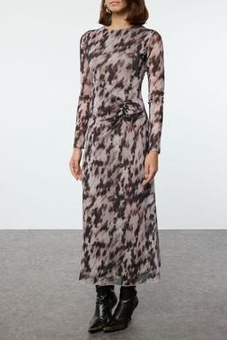 TRENDYOLMILLA Kahverengi Bask?l? Buzgu / Drape Maxi Orme Elbise TWOAW25EL00408 фото 5