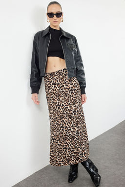 TRENDYOLMILLA Cok Renkli Leopar Animal Desenli Maxi Boy Dokuma Etek TWOAW25ET00030 фото 7