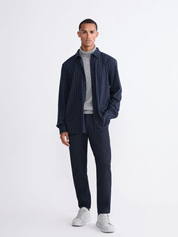 B?y?k Beden Slim Fit Uzun Kollu ?izgili Erkek G?mlek