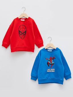 Bisiklet Yaka Uzun Kollu Spiderman Bask?l? Erkek Bebek Sweatshirt 2li