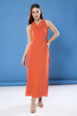 Tarc?n A Kesim Aksesuar Detayl? Midi Dokuma Elbise TWOSS25EL00456