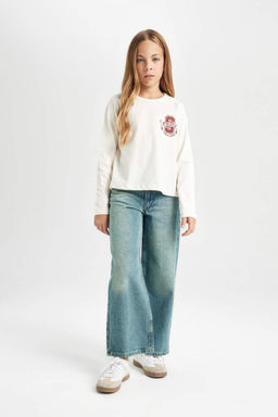 Футболка Relax Fit для девочек с круглым вырезом и длинными рукавами с принтом - Defacto фото 2