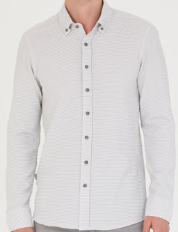 Рубашка Pierre Cardin Slim Fit светло-серая с длинным рукавом