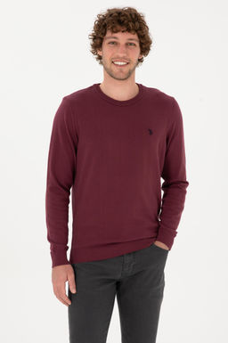 Erkek Slim Fit Bisiklet Yaka Bordo Basic Kazak