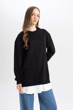 Толстовка-туника стандартного кроя с круглым вырезом - Defacto фото 4