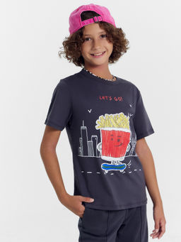 Футболка для мальчиков серая с печатью