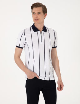 Lacivert _izgi Detayl_ Slim Fit Polo Yaka Ti__rt