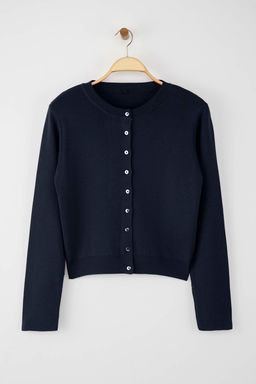 Wardrobe Essentials Lacivert Dugme Detayl? Pamuklu Basic Triko H?rka | TWOAW26HI00001