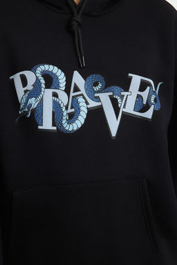 Siyah Oversize/Genis Kesim Kapusonlu Kabaran Bask? Ici Polar/S?cak Tutan Sweatshirt TMNAW25SW00037
