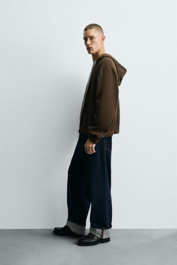 HOODED KNIT TEXTURED OVERSHIRT