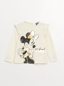 Bisiklet Yaka Minnie Mouse Bask?l? K?z Bebek Ti??rt