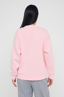 Ac?k Pembe Renk Bloklu Oversize/Genis Kal?p Kal?n Orme Sweatshirt TWOAW26SW00025