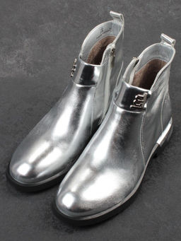 01-B48B-87C GREY/SILVER Ботинки демисезонные женские (натуральная кожа, байка)
