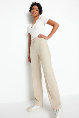 Vizon Straight/Duz Kesim Yuksek Bel Nervur Dikisli Dokuma Pantolon TWOSS21PL0093