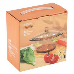 Кастрюля стеклянная "Гурман" 0,85л, д15,9см, h7,5см, основание д11,2см, общая h12,5см, стеклянная крышка ручка-кнопка, 2 ручки, янтарный перламутровый, в коробке (Китай)
