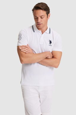 Erkek Beyaz Slim Fit Polo Yaka Basic Ti__rt