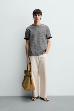 CAMISETA JACQUARD RAYAS CONTRASTE / Azul / Blanco