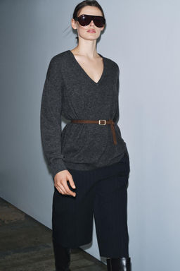 100% WOOL OVERSIZE JUMPER WITH BELT - Zara фото 4