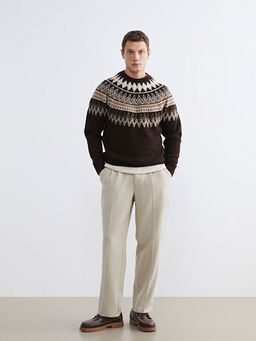 Bisiklet Yaka Desenli Erkek Triko Kazak