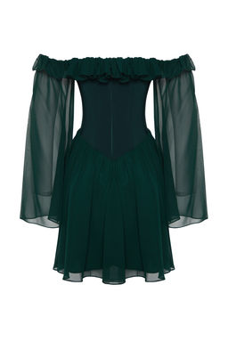 TRENDYOLMILLA Bridal Ekru A-Kesim Astarl? Volanl? Dokuma Sifon K?sa Dugun/Nikah S?k Abiye Elbise TPRSS23EL00096 фото 39