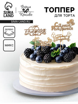 Цена за 5 шт. Топпер для торта «С Днём Рождения», МИКС