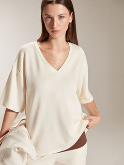 V Yaka Nak??l? Oversize Kad?n Ti??rt