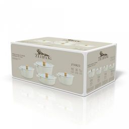 "Zeidan" Набор посуды из литого алюминия 8 предметов: кастрюли 6,6л д28см, 4,4л д24см, 2,4л д20см, жаровня 4л д28см, стеклянные крышки, силиконовый ободок, деревянная ручка, внутреннее антипригарное покрытие, внешнее жаропрочное покрытие, подарочная