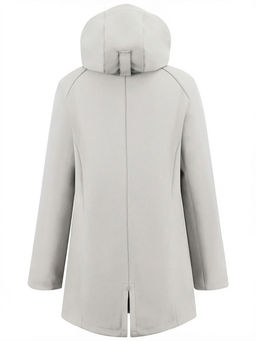 Парка женская софтшелл виндстоппер удлинённая с капюшоном белого цвета 9618_1Bl