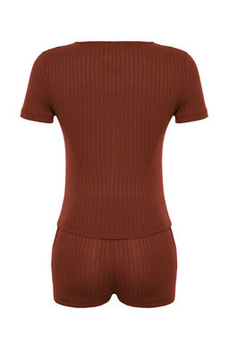 Trendyolmilla Bordo Dugme Detayl? Fitilli Sortlu Orme Pijama Tak?m? THMSS24PT00097 фото 44