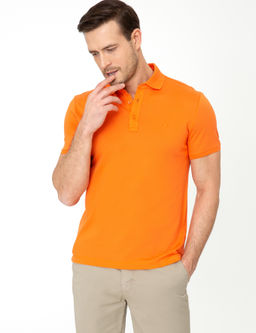 Turuncu Polo Yaka Slim Fit Basic Merserize T-shirt