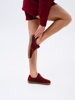 Кеды босоногие натуральная замша бордовые 184.natabr.Бордовая замша+бордовый джангл/Кожа