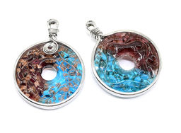 Кулон из муранского стекла Бублик 43мм в металле цв.голубой, сиреневый