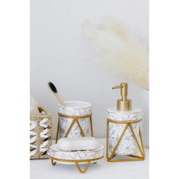 Аксессуары для ванной SAVANNA Геометрика, 3 предмета, мыльница, дозатор для мыла 290 мл, стакан, белые  фото 9