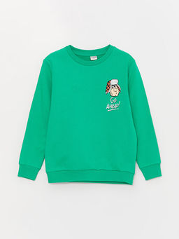 Bisiklet Yaka Nostaljik Maymun Bask?l? Uzun Kollu Erkek ?ocuk Sweatshirt