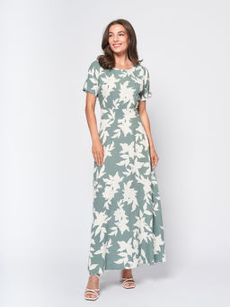 Платье цвета полыни с принтом и короткими рукавами - 1001dress фото 2