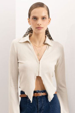 Coool Fitted Basic Duz Agraf Kapamal? Burumcuk Uzun Kollu Gomlek