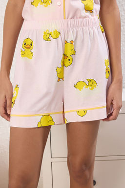 Trendyolmilla Mavi %100 Pamuklu Ordek Desenli Biyeli Sortlu Orme Pijama Tak?m? THMSS25PT00300  фото 3