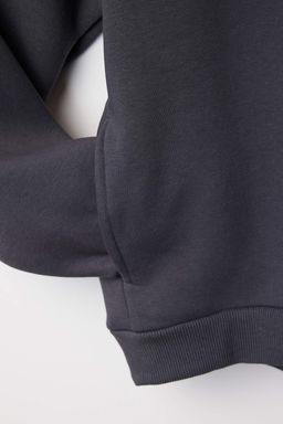 Antrasit Kal?n Ici Polarl? Kapusonlu Slogan Bask?l? Boxy Fit Orme Sweatshirt TWOAW26SW00217