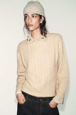 CABLE-KNIT JUMPER WITH JEWEL NECKLINE - Zara фото 4