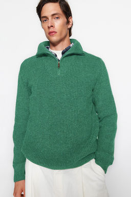 TRENDYOL MAN Ekru Regular Fit Yunlu Fermuarl? Bal?kc? Yaka Triko Kazak TMNAW22KZ0347