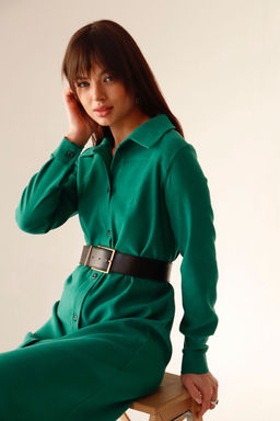 Платье-рубашка из микровельвета зелёное - Martichelli фото 15