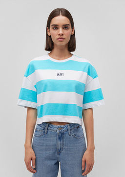 Mavi Logo Bask?l? Mavi Cizgili Crop Tisort  фото 3