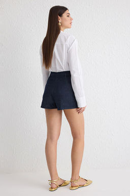 TRENDYOLMILLA Lacivert Kemerli Y?rtmac Detayl? Yuksek Bel Denim Sort Etek TWOSS25SR00003  фото 6