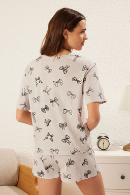 Trendyolmilla Pembe %100 Pamuklu Kurdele/Fiyonklu Sortlu Orme Pijama Tak?m? THMSS25PT00238  фото 6