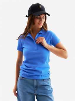 Футболка поло женская MINAKU: Basic line, васильковая, размер 46