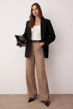 Vizon Yuksek Bel Dikis Detayl? Suet Pantolon TWOAW26PL00080