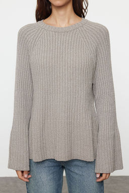 More Sustainable Vizon Genis Kal?p Peplum Detayl? Pamuklu Triko Kazak TWOAW25KZ00305