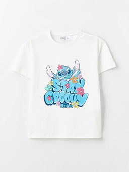 Bisiklet Yaka Stitch Bask?l? K?sa Kollu K?z ?ocuk Ti??rt
