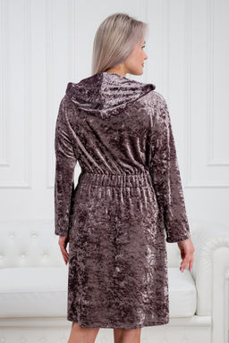 Халат женский из велюр мрамор Нежность пурпурно-серый