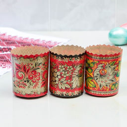 Цена за 17 шт. Форма бумажная для кулича «Хохлома», 70×85 мм, МИКС